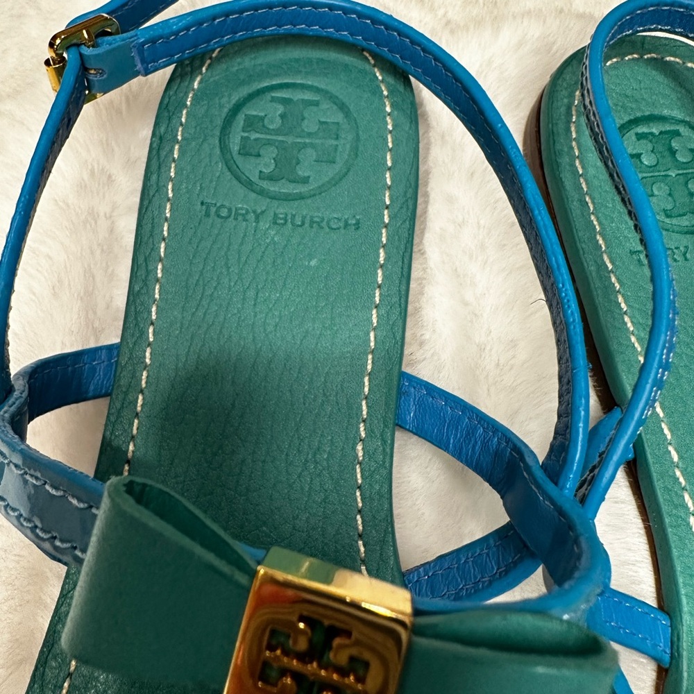 Tory Burch Turquoise Bow Sandals - Picture 3 of 5